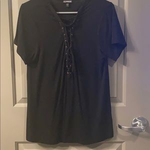 Express short sleeve lace up top